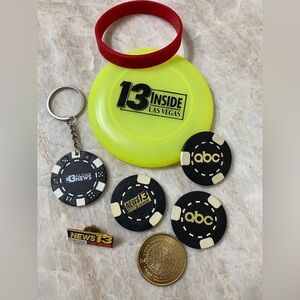 Lot Of ABC Channel 13 KTNV Las Vegas Logo Poker Chips Stomp Out Loud Wristband